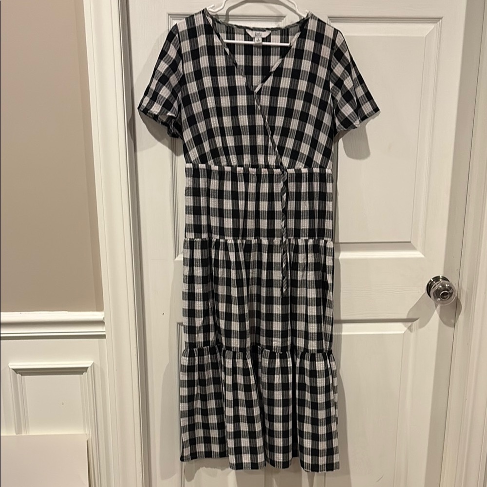 croft & barrow Black and White Gingham Tiered Midi Dress